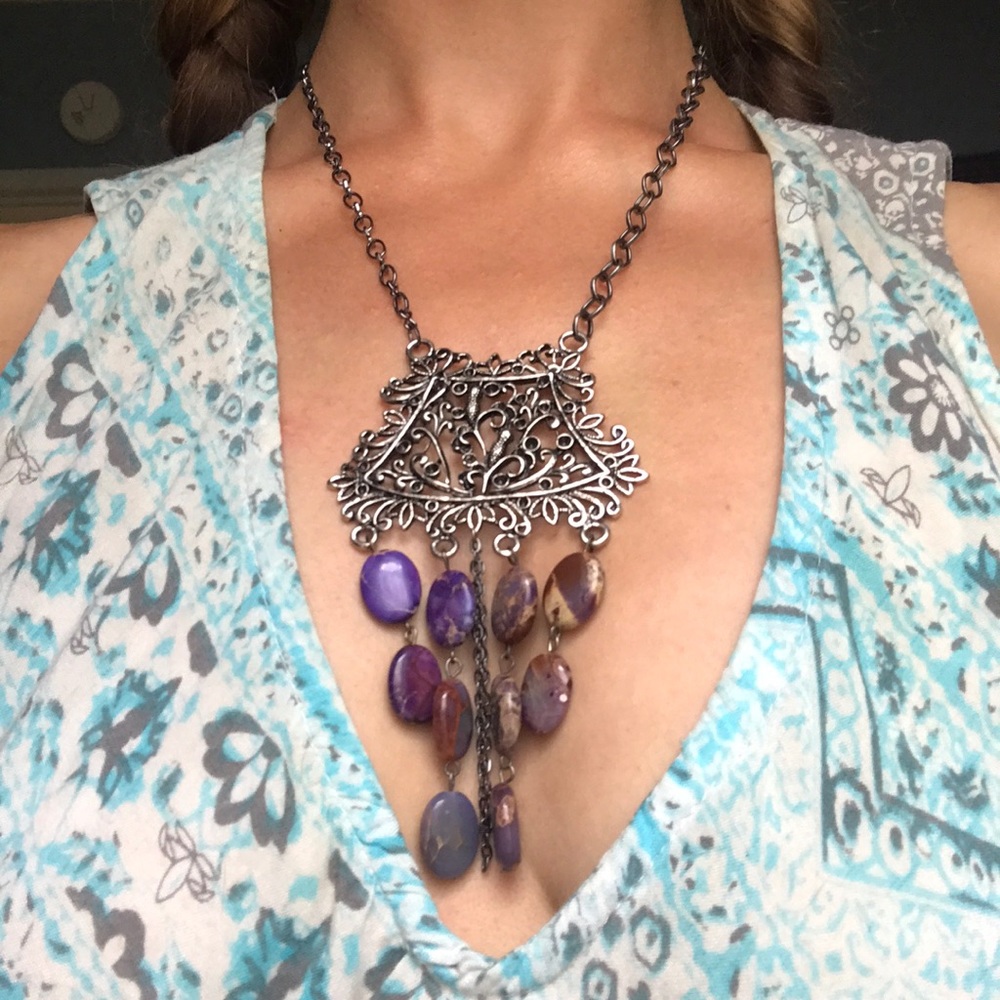 Vintage Purple Dyed Agate Necklace